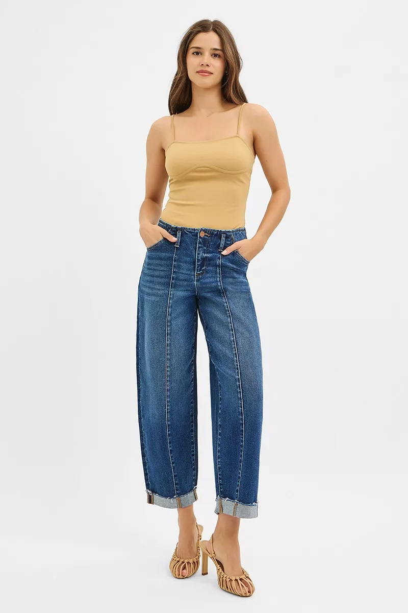 RISEN High Rise Fit Barrel Cuffed Jeans - Image 6