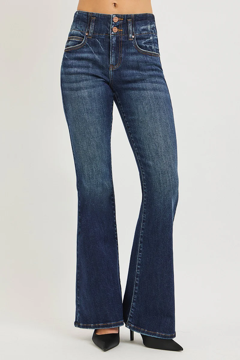 RISEN High Rise Flare Jeans With Seam Detail Waistband - Image 2