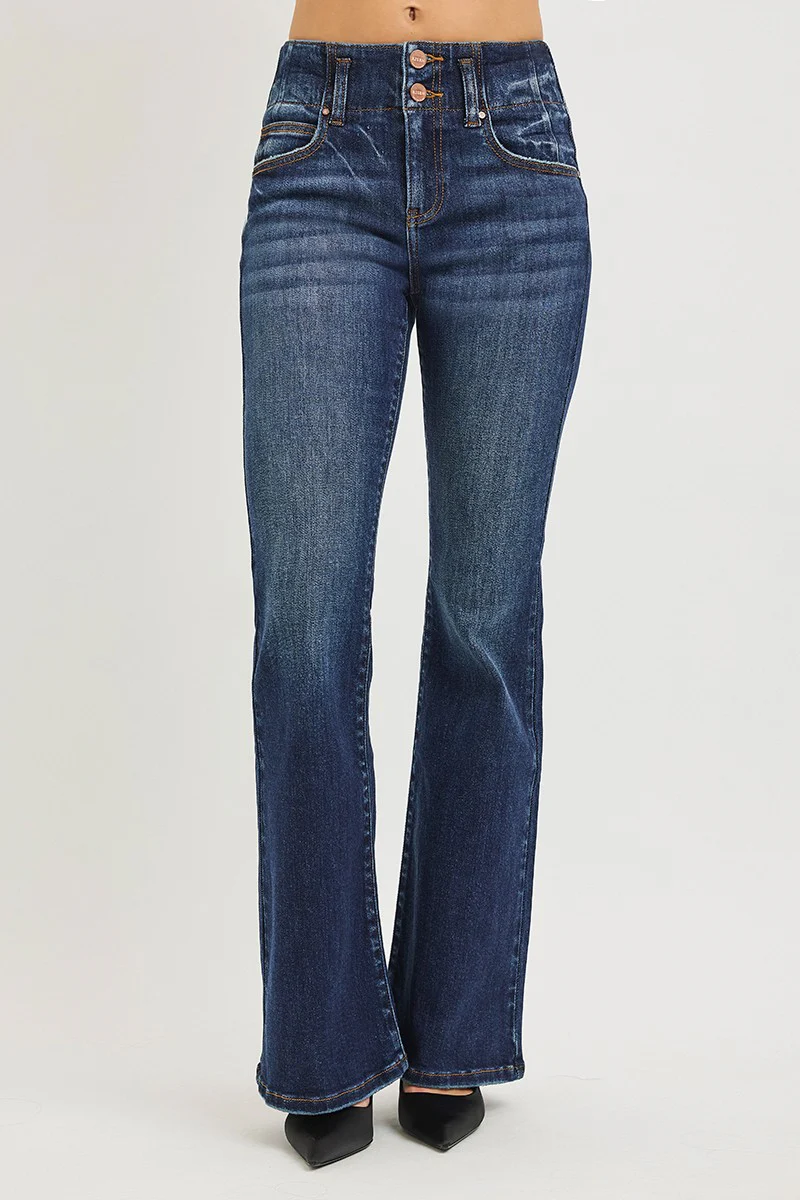 RISEN High Rise Flare Jeans With Seam Detail Waistband - Image 3