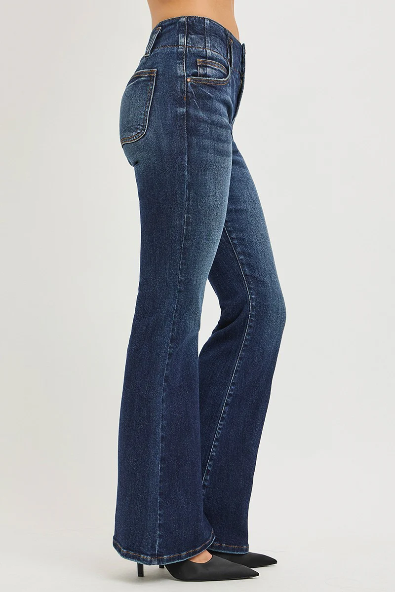 RISEN High Rise Flare Jeans With Seam Detail Waistband - Image 4