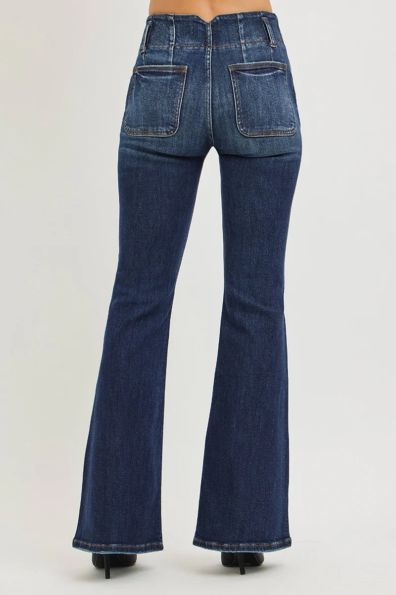 RISEN High Rise Flare Jeans With Seam Detail Waistband - Image 5