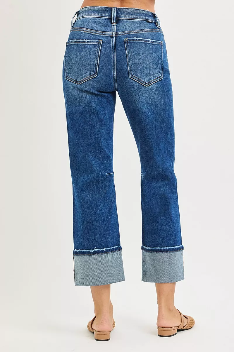 RISEN High Rise Straight Jeans with Distressed Hem - Image 5