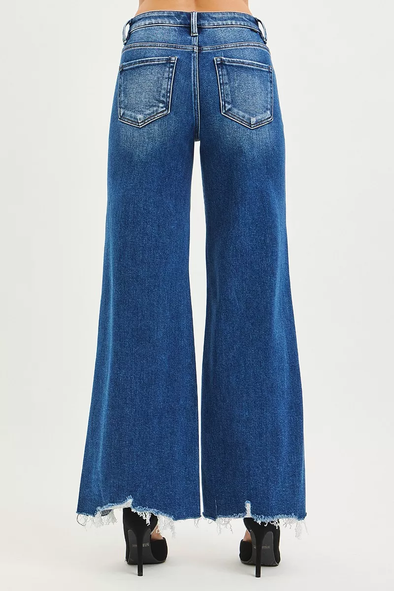RISEN High Rise Wide Leg Jeans with Distressed Hem - Image 5