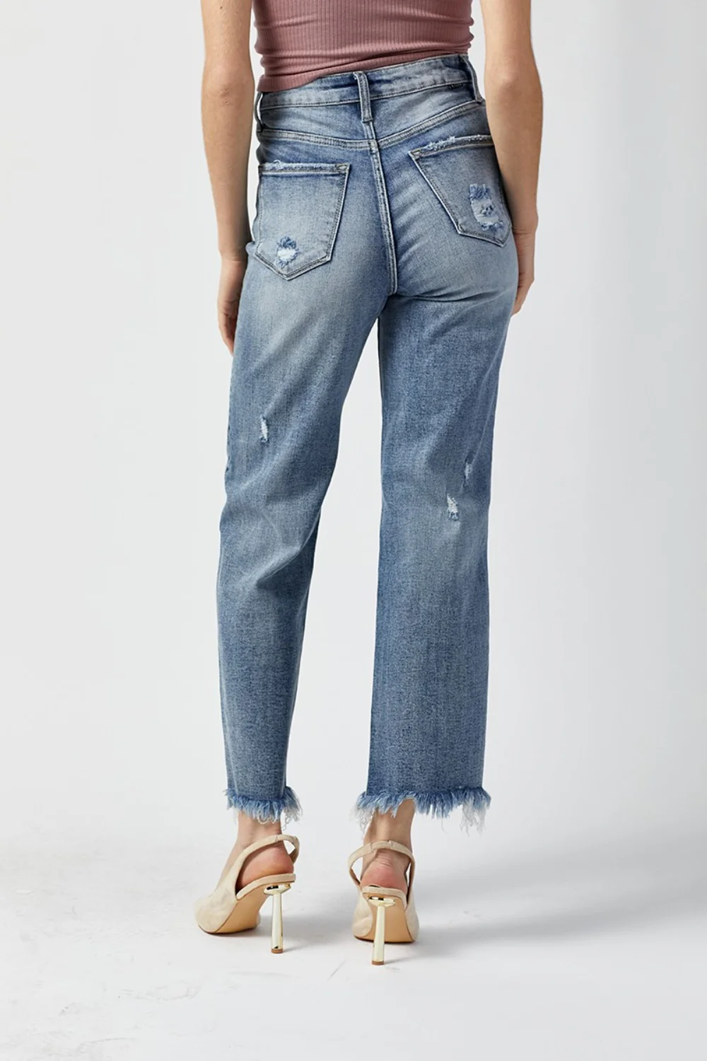 RISEN High Waist Raw Hem Straight Jeans - Image 2