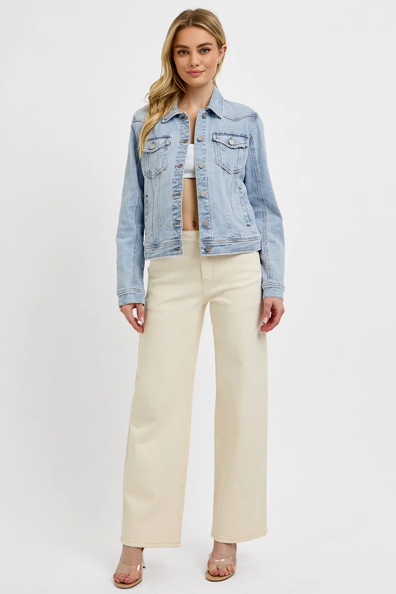 RISEN Light Wash Button-Down Classic Denim Jacket - Image 6