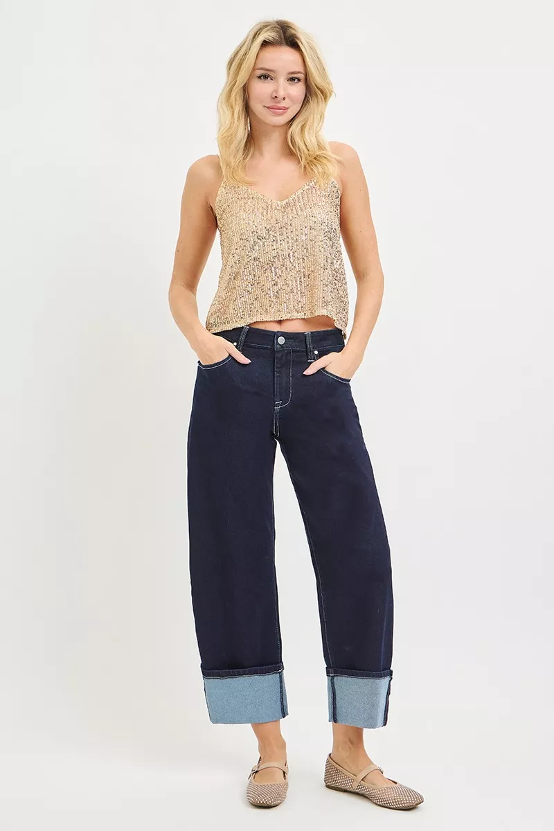 RISEN Slouchy Crop Barrel Cuffed Hem Jeans - Image 6