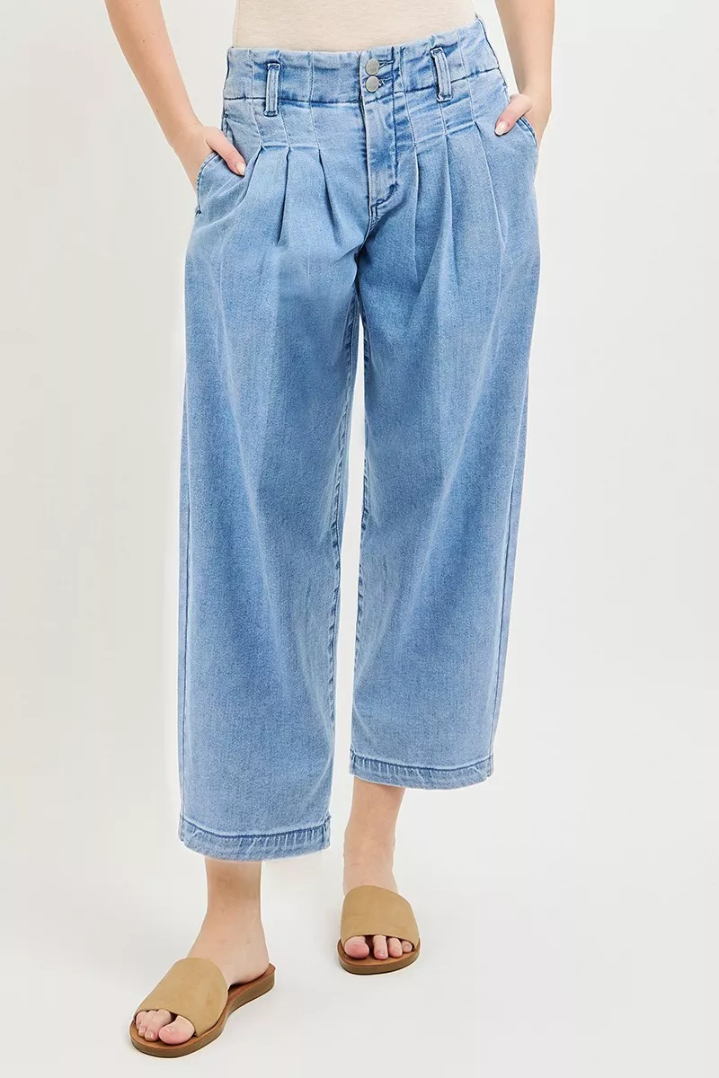 RISEN Slouchy Crop Barrel Pleated Jeans - Image 2