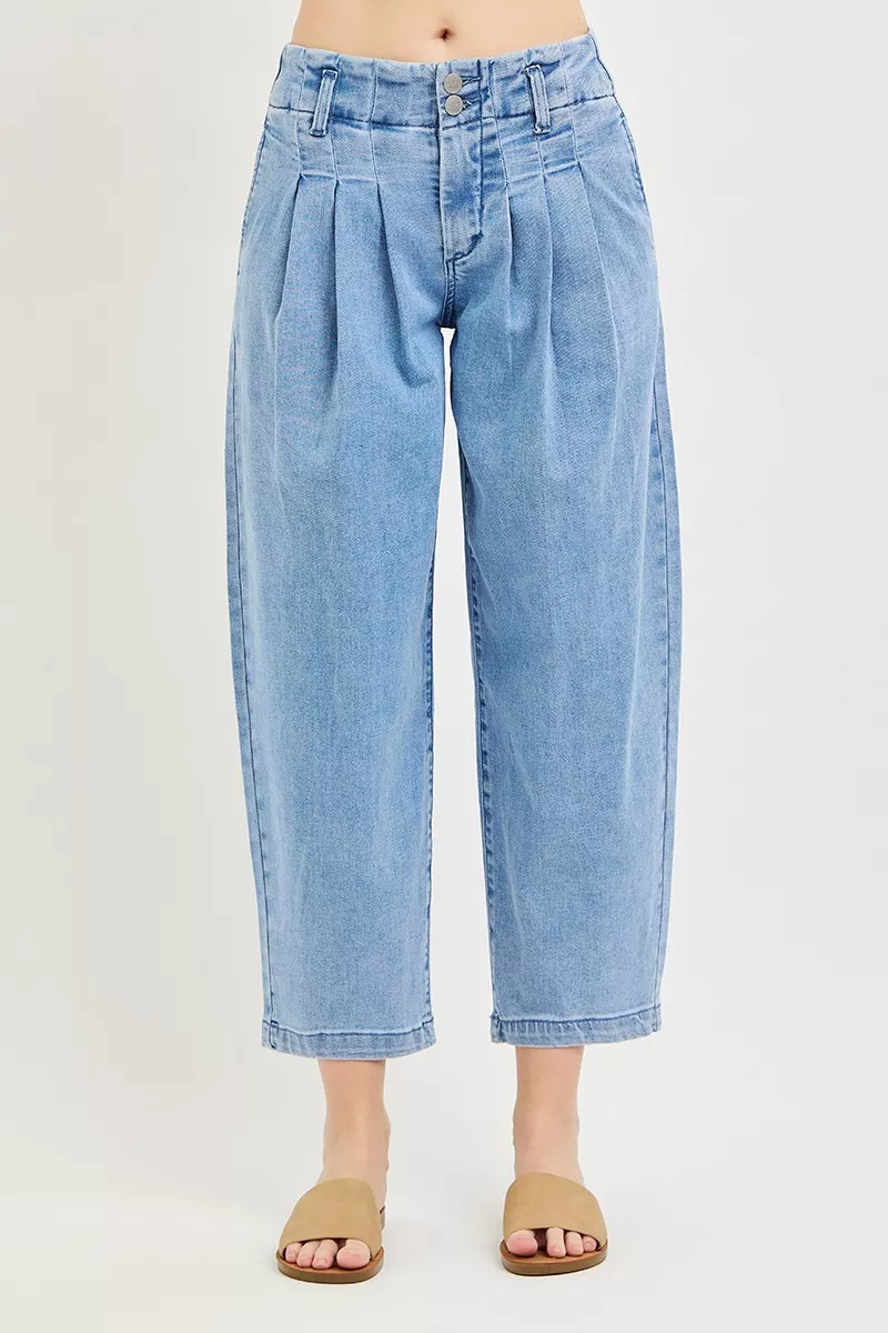 RISEN Slouchy Crop Barrel Pleated Jeans - Image 3