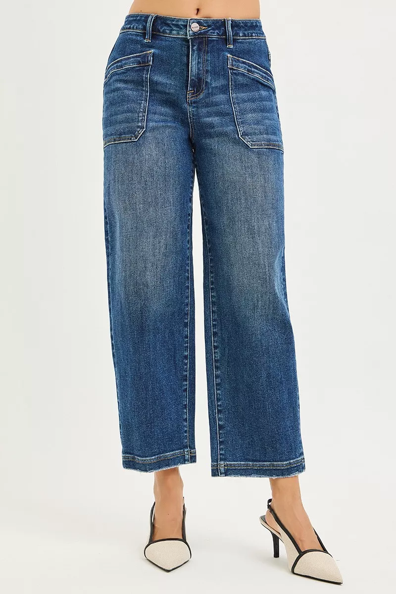 RISEN Slouchy Cropped Baggy Jeans with Front Patch Pocket - Image 2