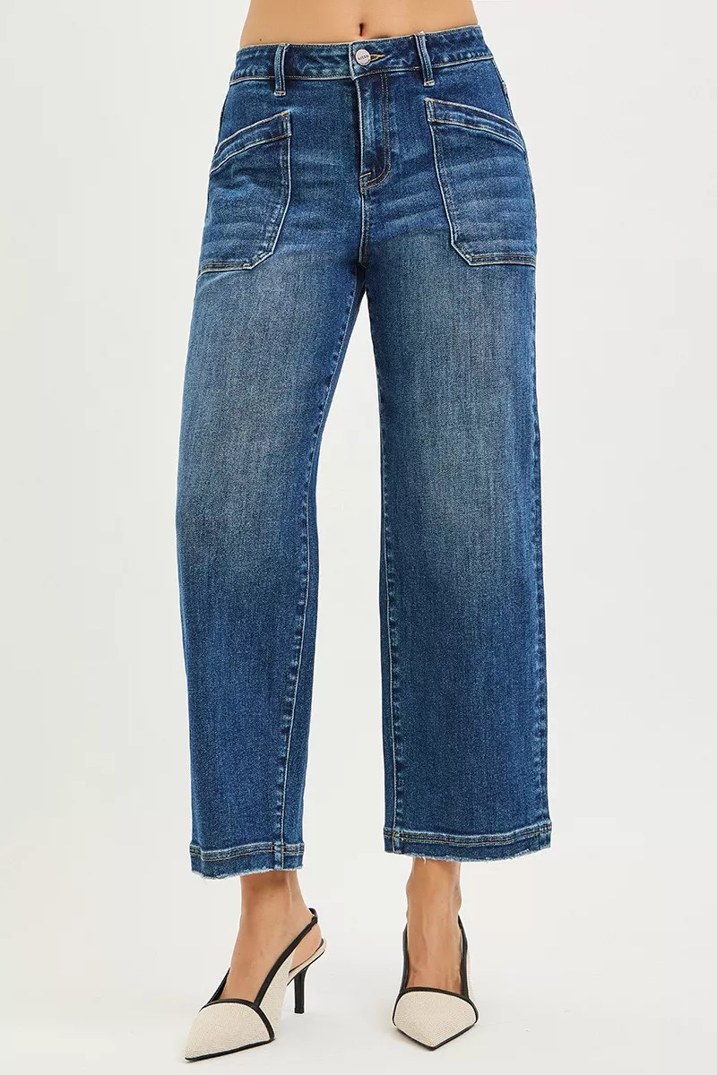 RISEN Slouchy Cropped Baggy Jeans with Front Patch Pocket - Image 3