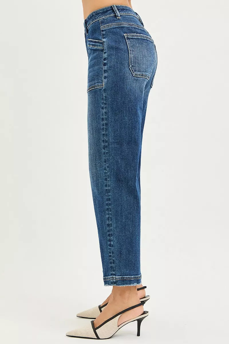 RISEN Slouchy Cropped Baggy Jeans with Front Patch Pocket - Image 4
