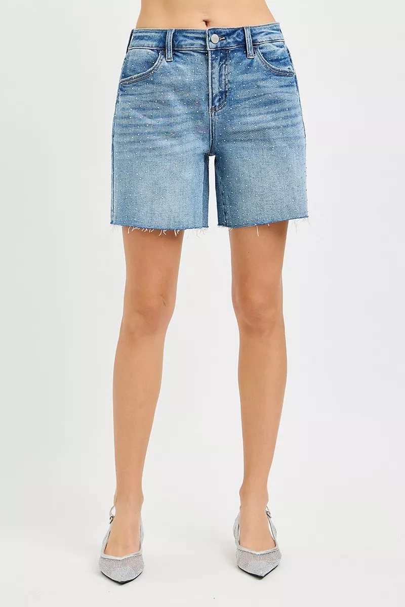RISEN Slouchy Mid Length All Over Rhinestones Shorts - Image 5