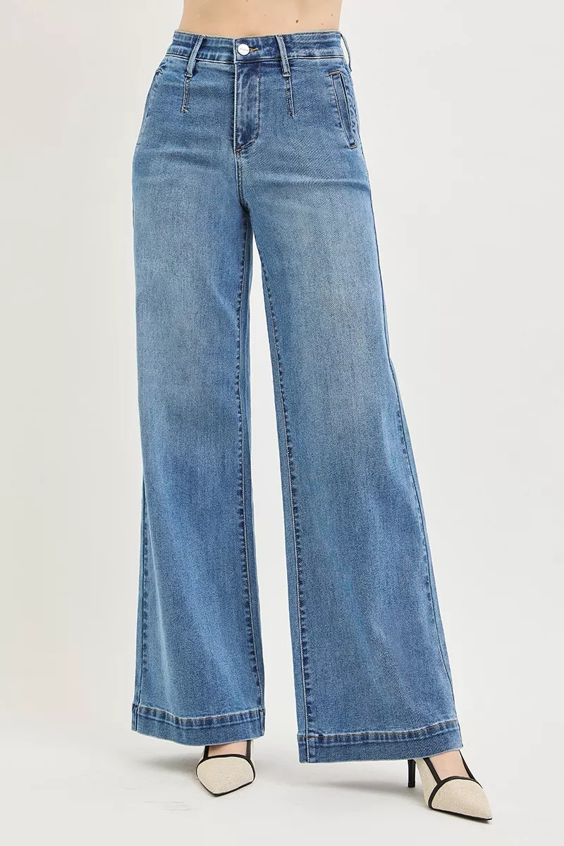 RISEN Tummy Control Elastic Band High Rise Wide Jeans - Image 2