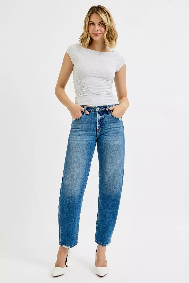 RISEN Tummy Control High Rise Ankle Slim Barrel Jeans - Image 6