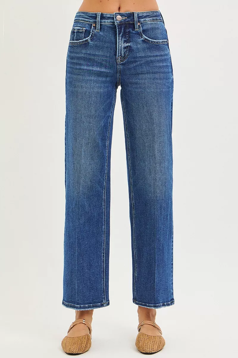 RISEN Tummy Control High Rise Ankle Straight Jeans with Crease Line - Image 2