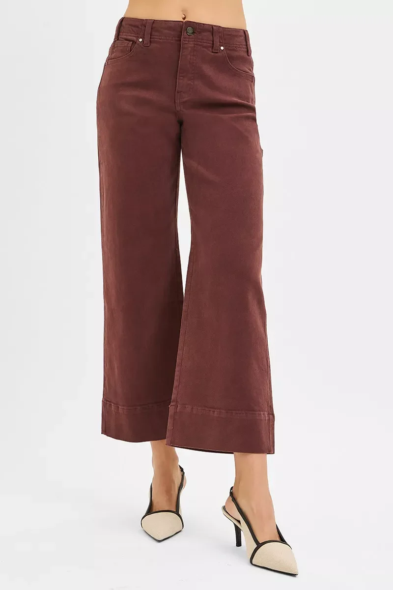 RISEN Tummy Control High Rise Crop Wide No Waist Band Pants - Image 3