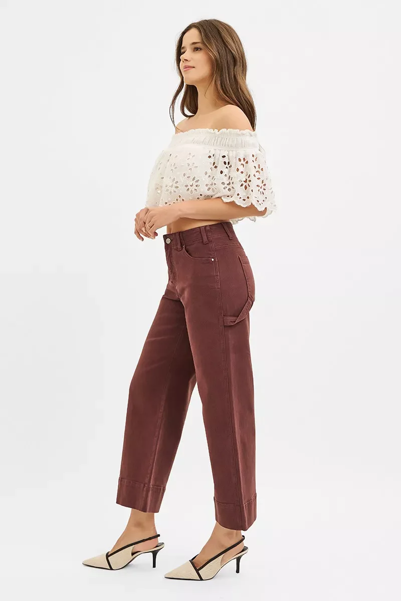RISEN Tummy Control High Rise Crop Wide No Waist Band Pants - Image 6