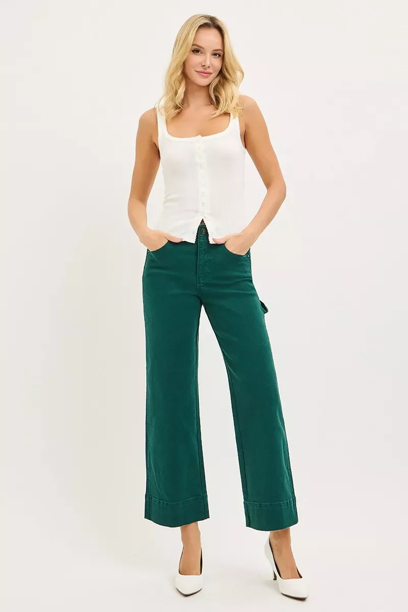RISEN Tummy Control High Rise Crop Wide No Waist Band Pants - Image 6