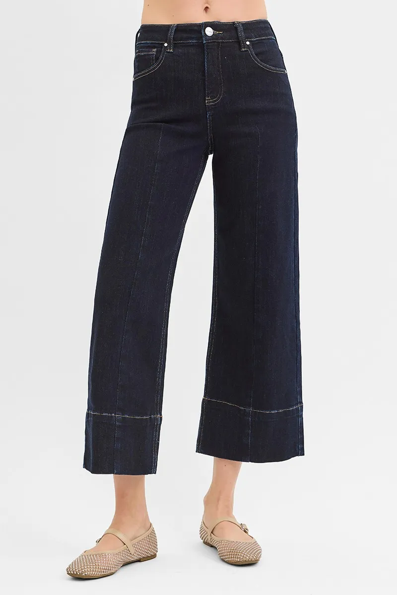 RISEN Tummy Control High Rise Crop Wide Seam Detailed Jeans - Image 2