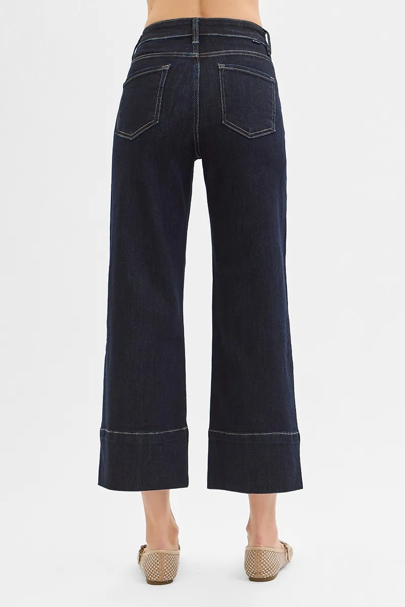 RISEN Tummy Control High Rise Crop Wide Seam Detailed Jeans - Image 5