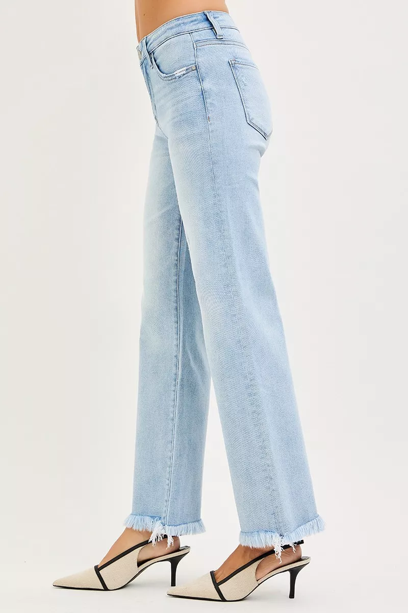RISEN Tummy Control Mid Rise Ankle Straight Fray Hem Jeans - Image 4