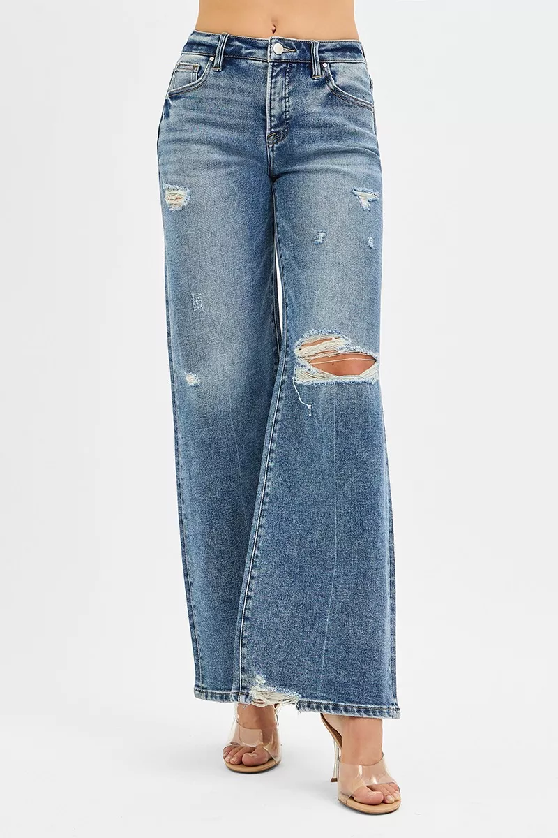 RISEN Tummy Control Mid Rise Fit Wide Jeans - Image 3