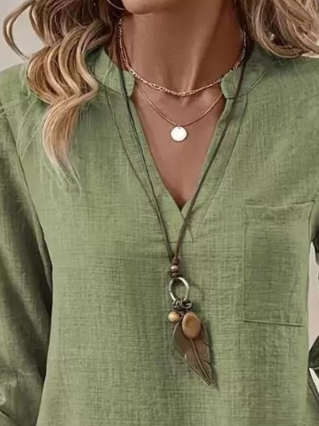 Roll-Up Sleeve Notched Blouse - Image 15
