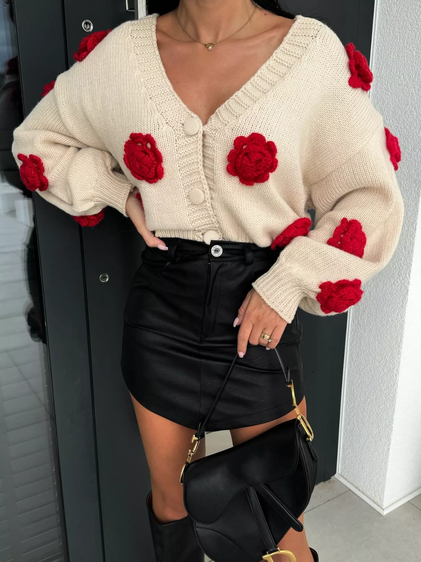 Rose Embellished V-Neck Cardigan - Image 8