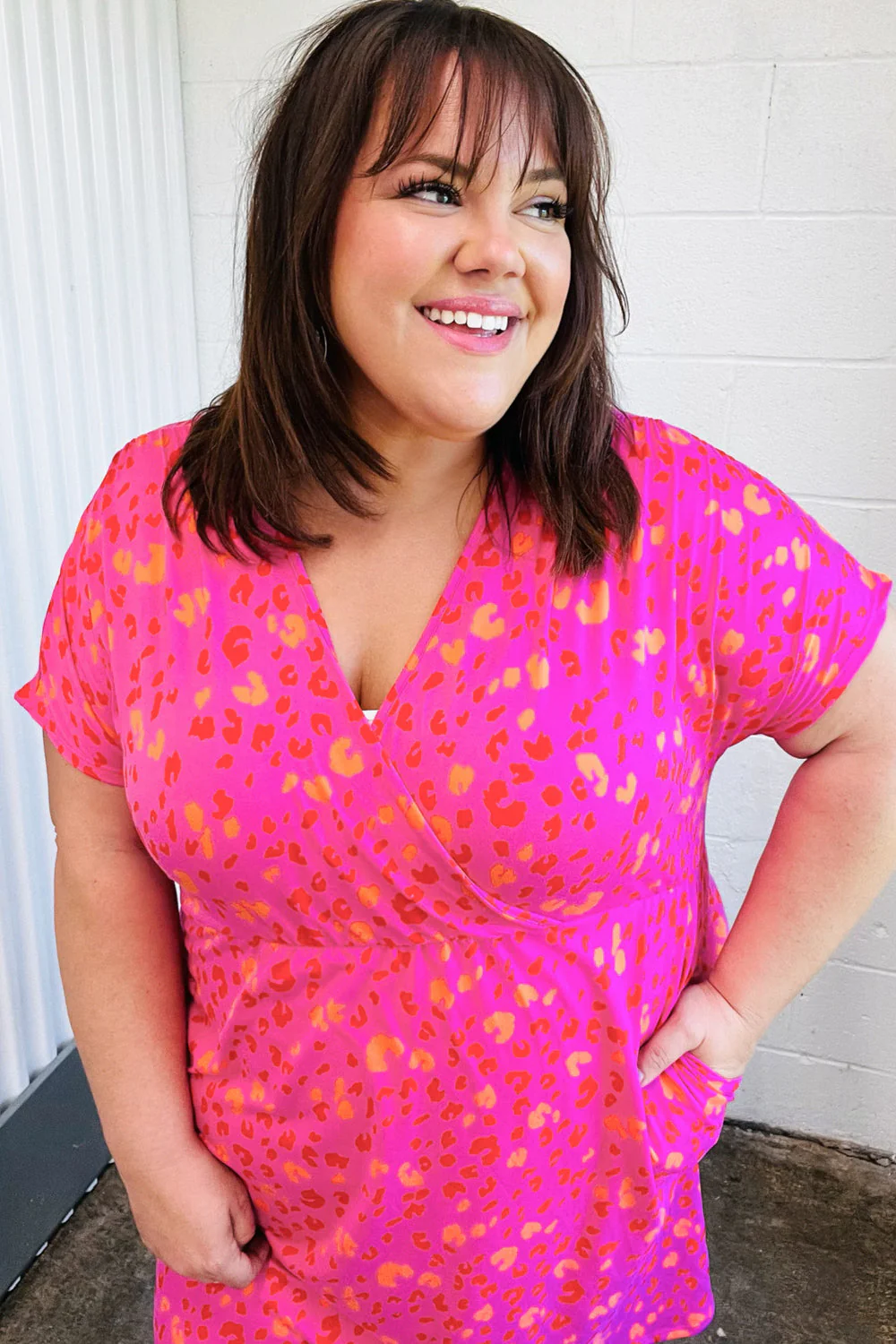 Rose Leopard Surplice V Neck Pocketed Dress - Image 6