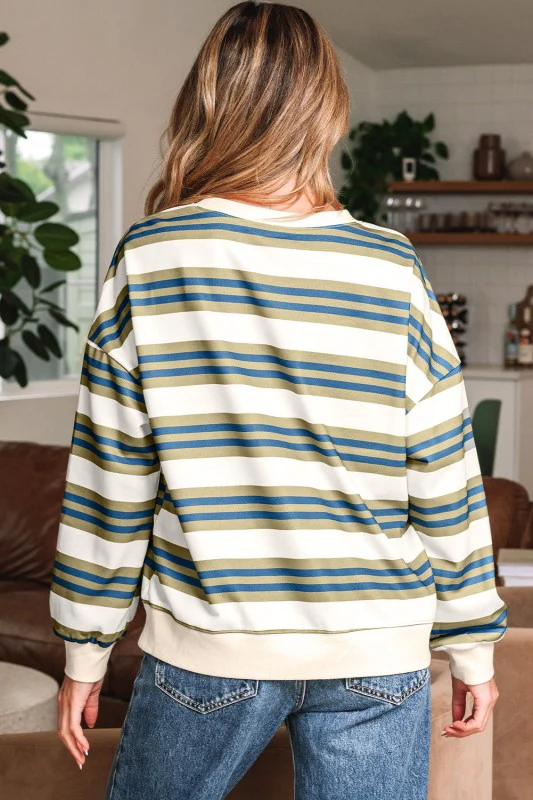 Rose Stripe Crew Neck Pullover Sweatshirt - Image 2