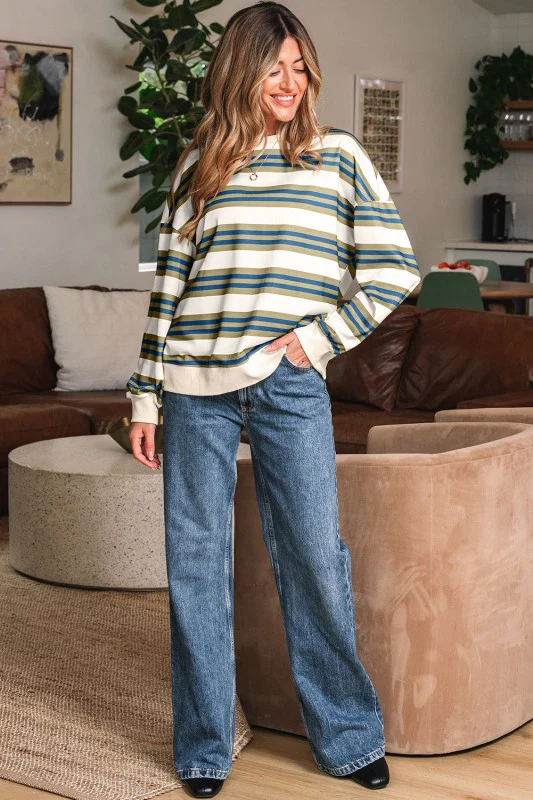 Rose Stripe Crew Neck Pullover Sweatshirt - Image 4