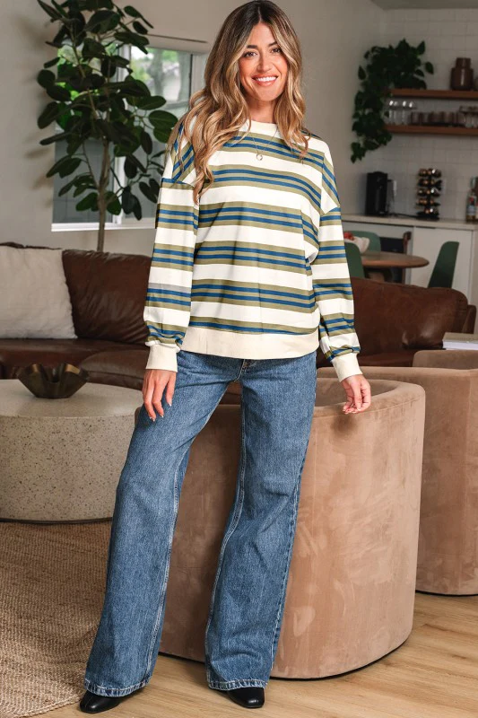 Rose Stripe Crew Neck Pullover Sweatshirt - Image 5
