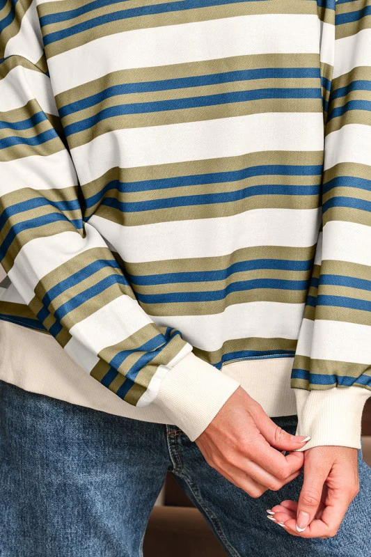 Rose Stripe Crew Neck Pullover Sweatshirt - Image 6