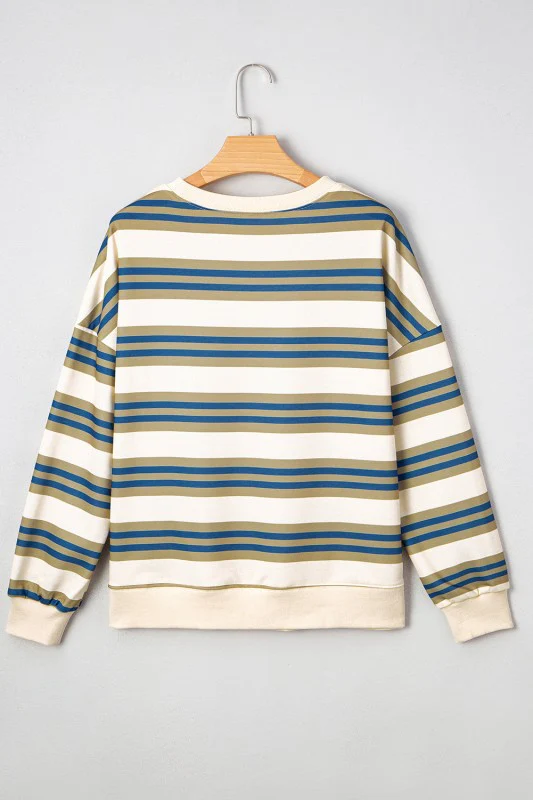Rose Stripe Crew Neck Pullover Sweatshirt - Image 8