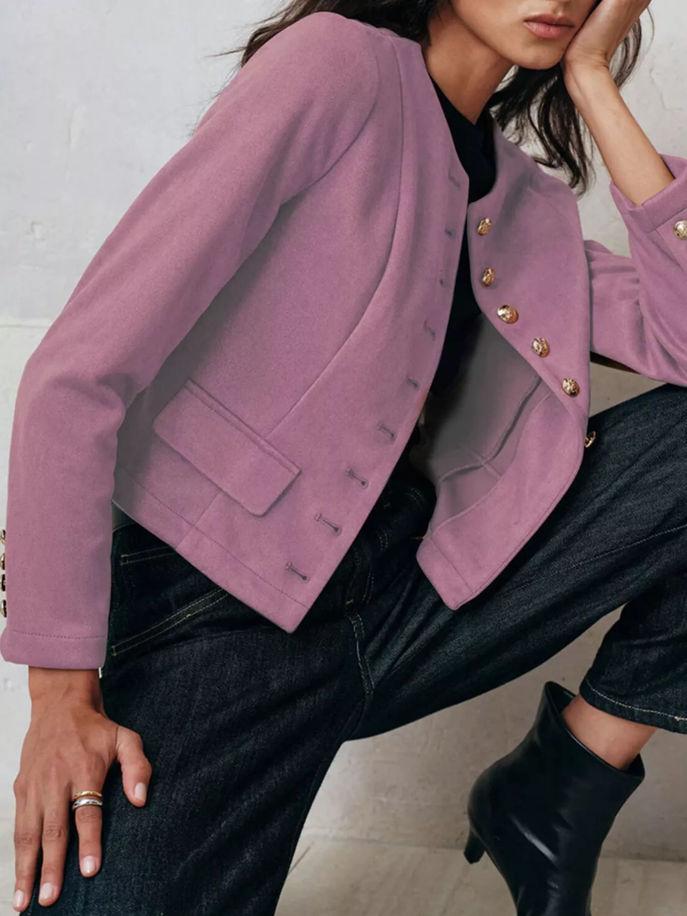 Round Neck Button Up Blazer - Image 3