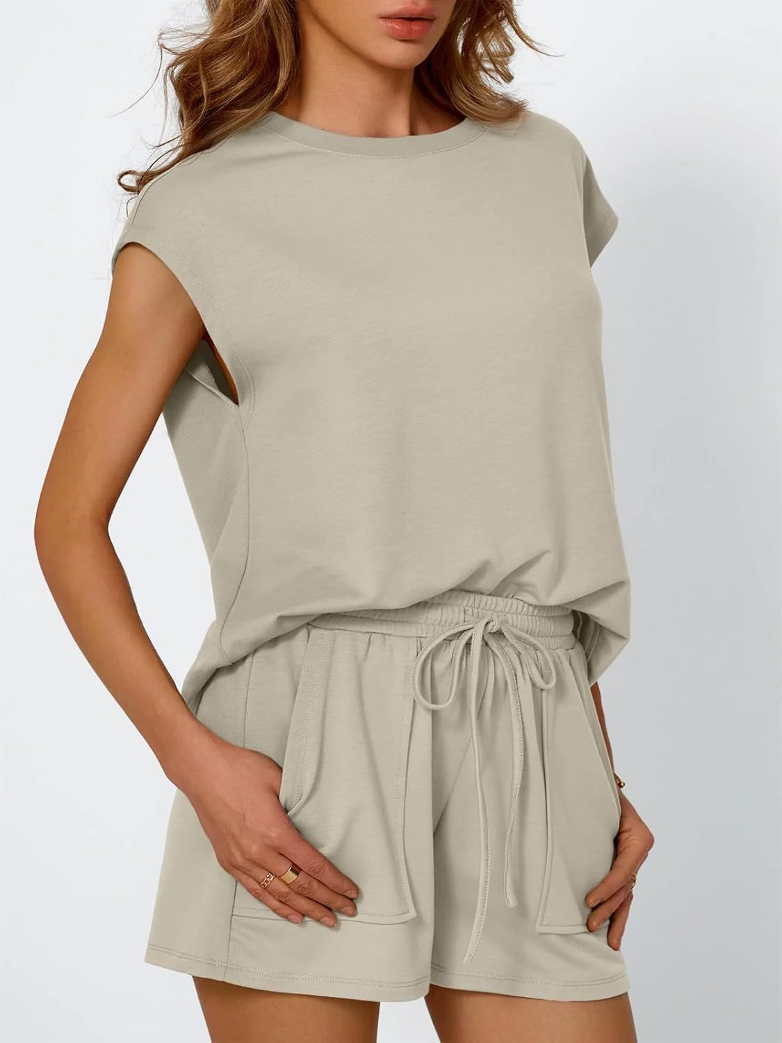 Round Neck Cap Sleeve Top and Shorts Set - Image 14