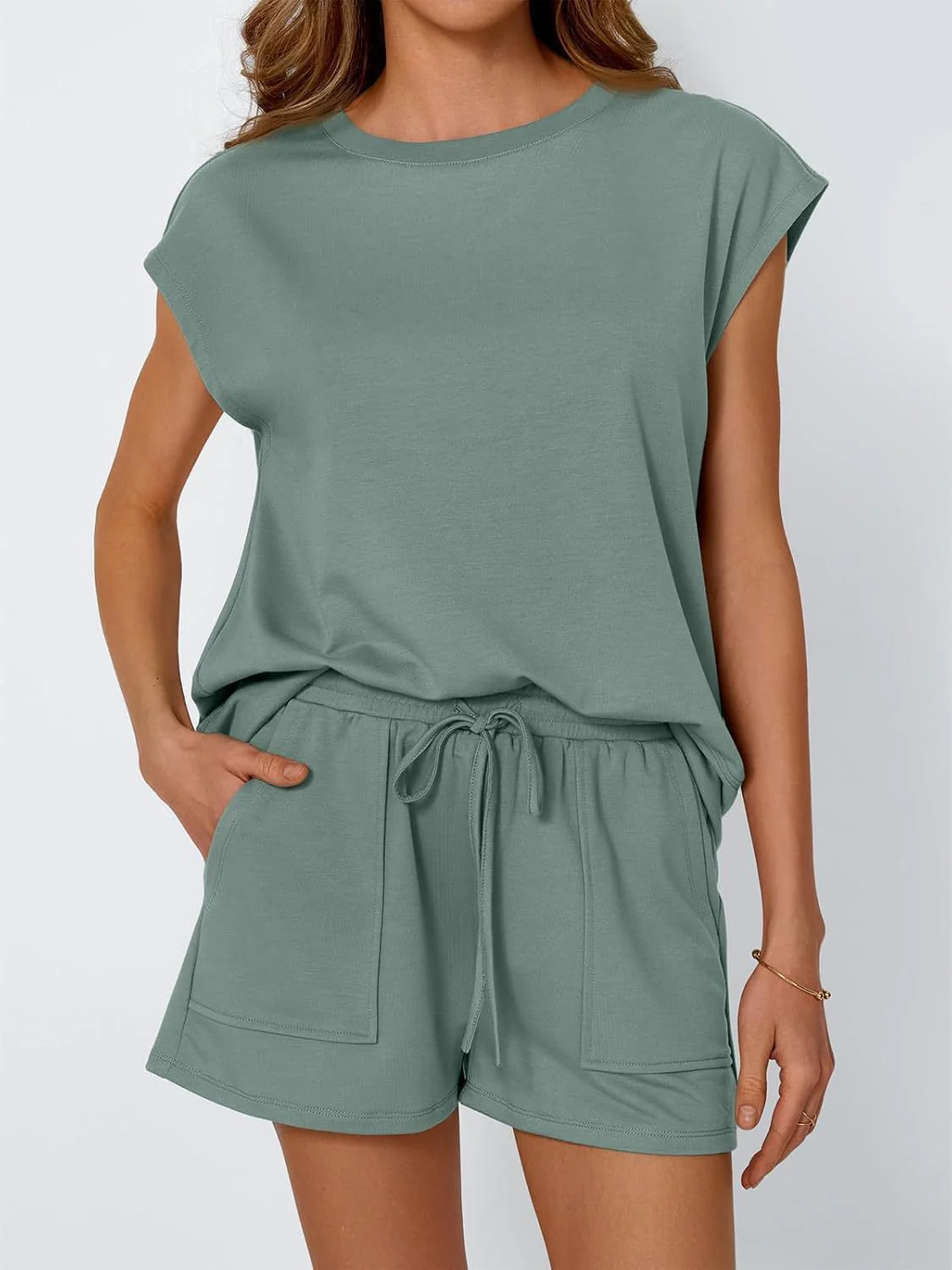 Round Neck Cap Sleeve Top and Shorts Set - Image 8