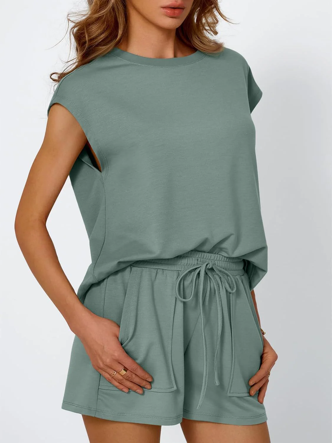 Round Neck Cap Sleeve Top and Shorts Set - Image 9