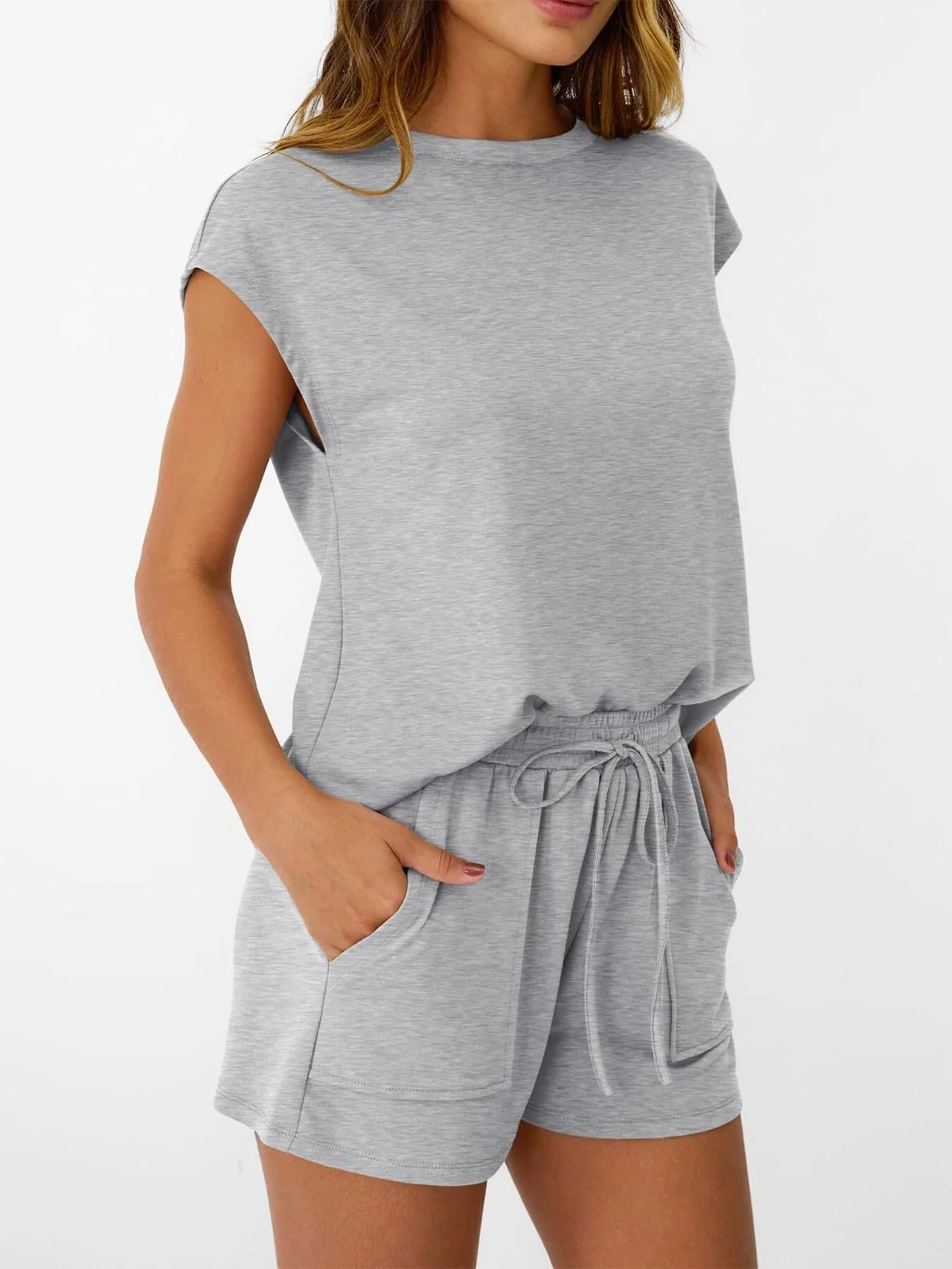 Round Neck Cap Sleeve Top and Shorts Set - Image 11