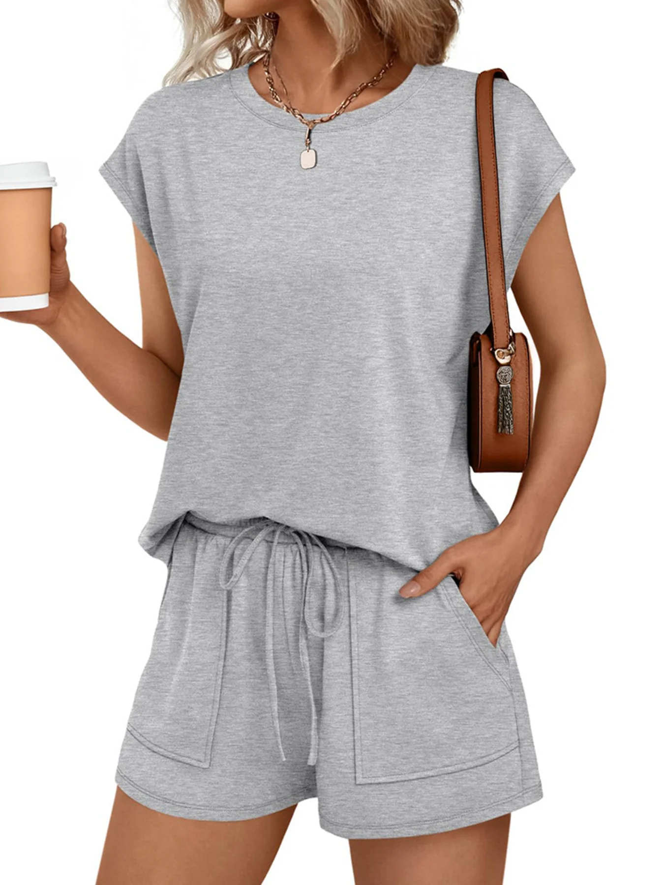 Round Neck Cap Sleeve Top and Shorts Set - Image 12