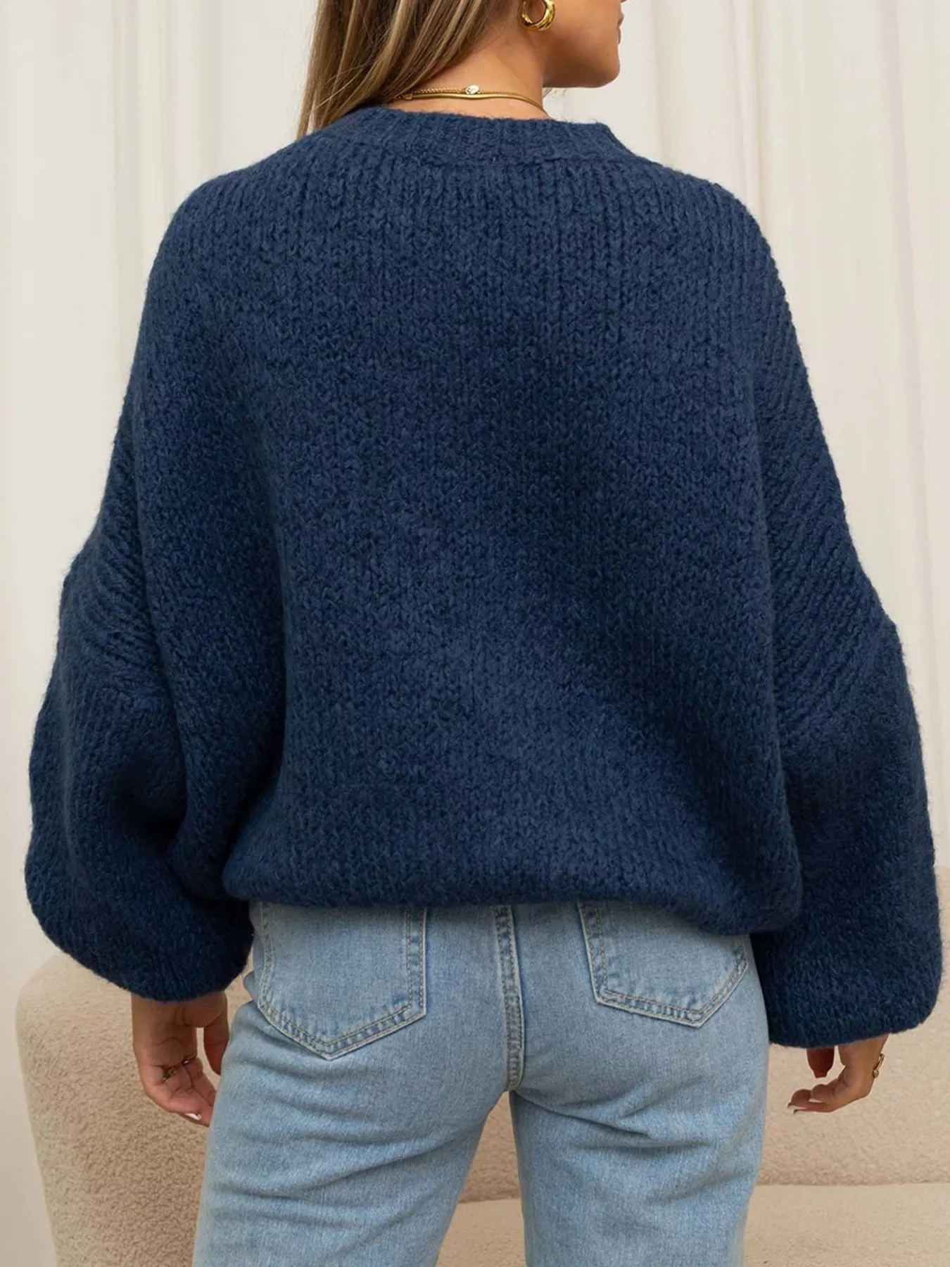 Round Neck Dropped Shoulder Sweater - Image 4