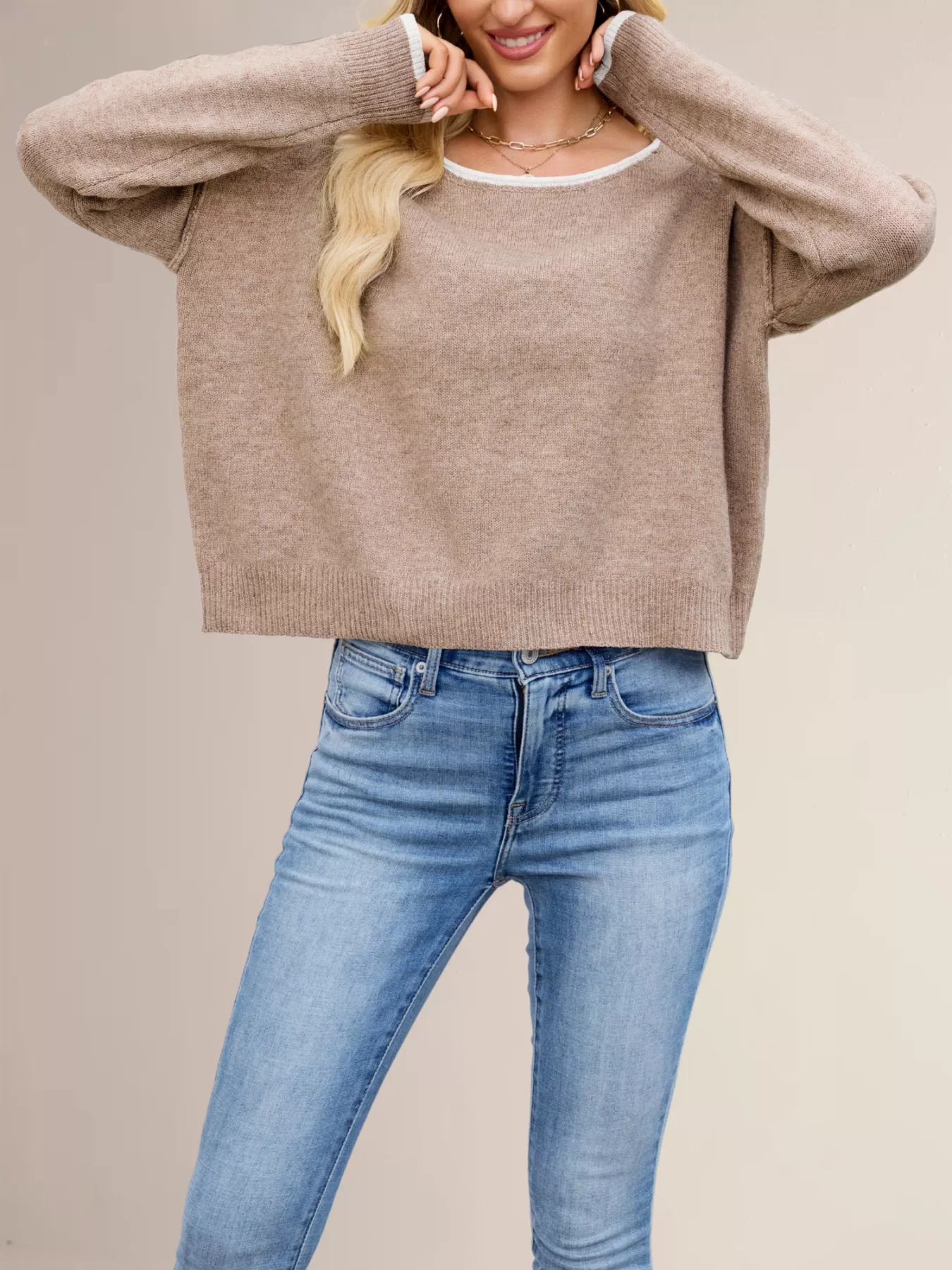Round Neck Dropped Shoulder Sweater - Image 11