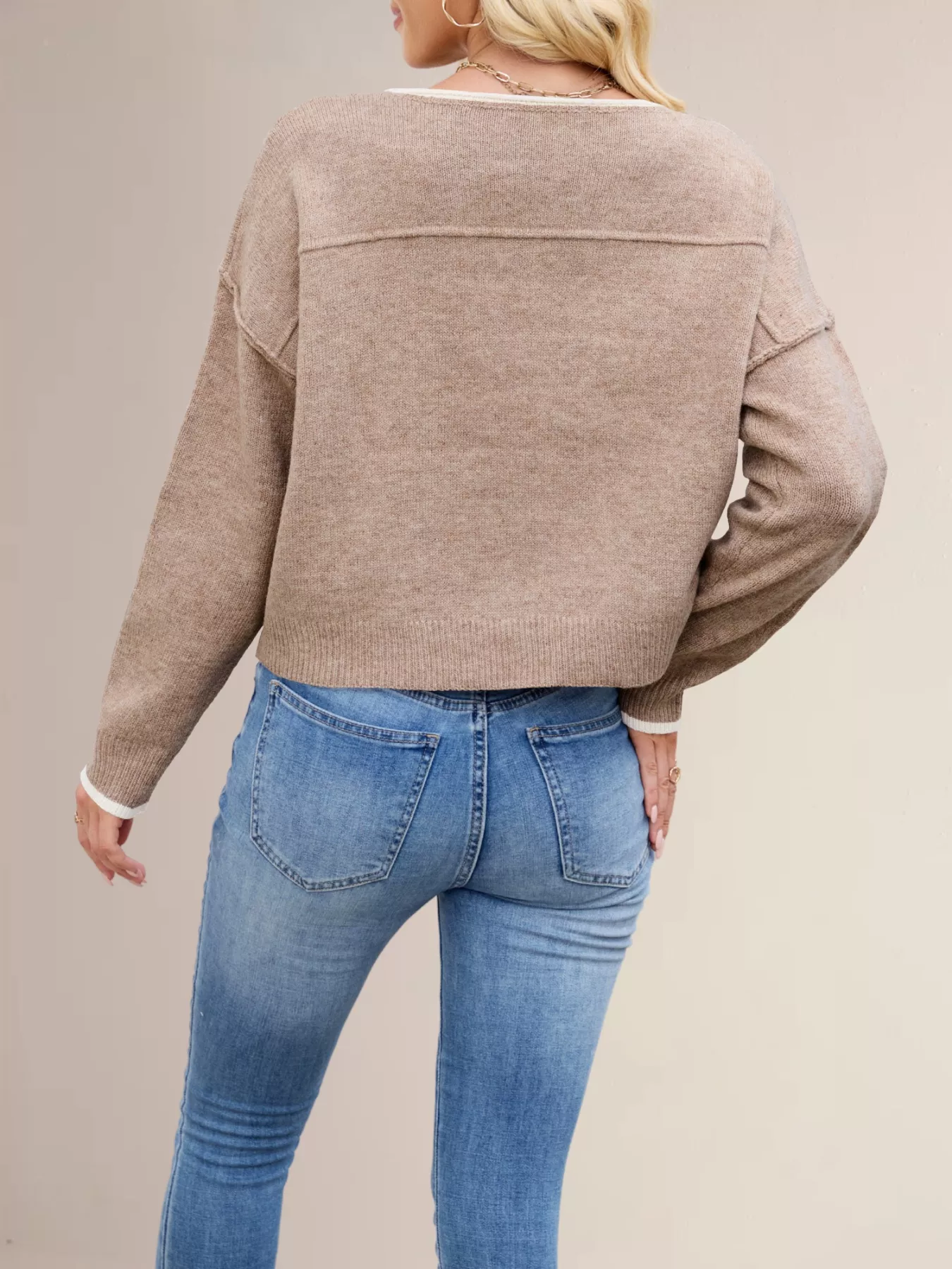 Round Neck Dropped Shoulder Sweater - Image 12