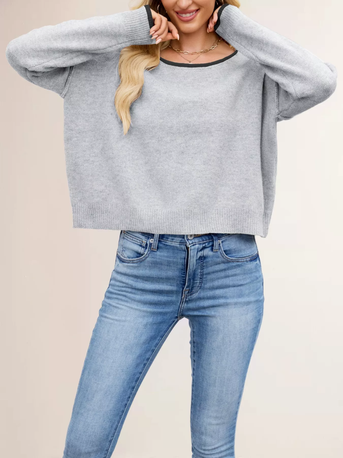 Round Neck Dropped Shoulder Sweater - Image 17
