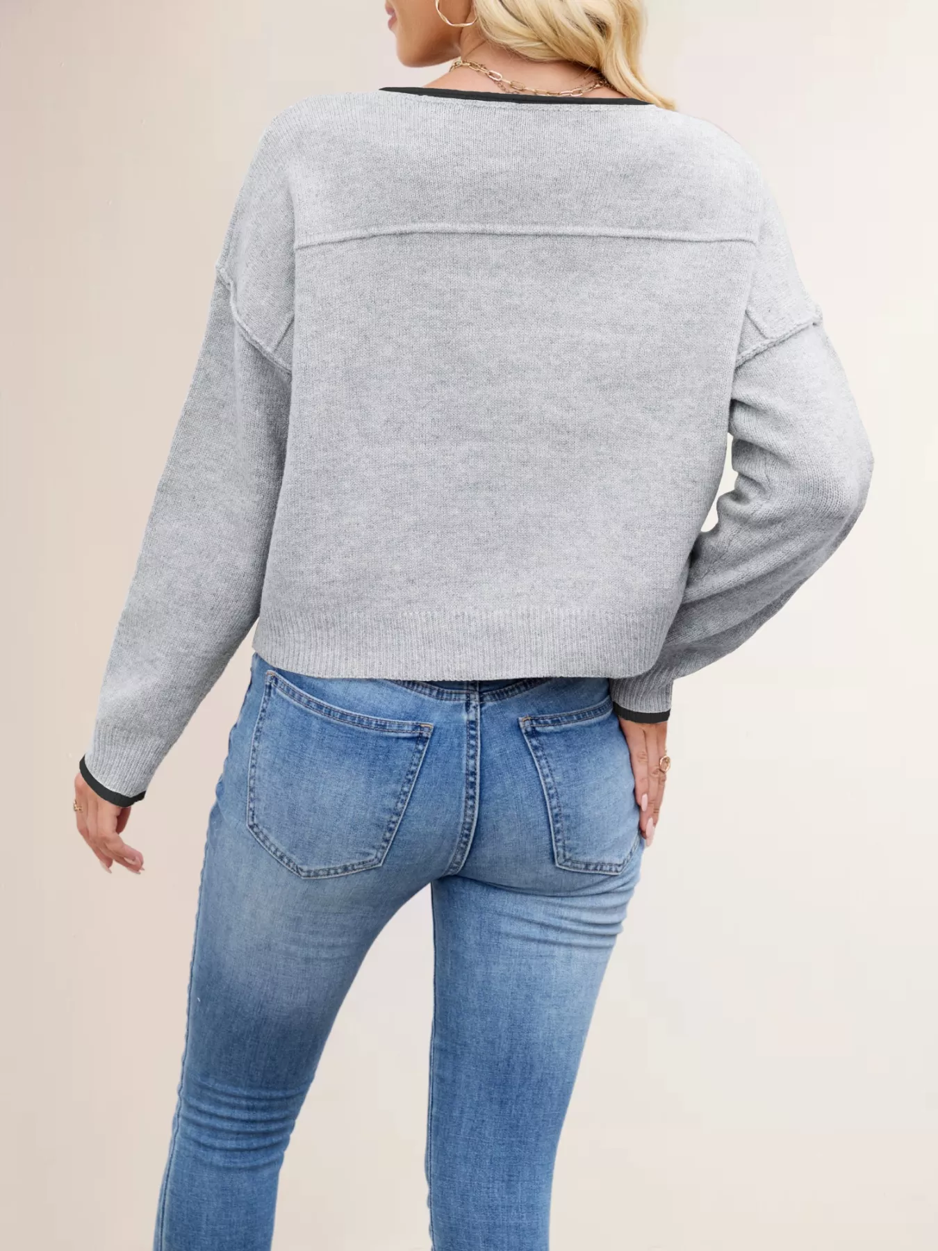 Round Neck Dropped Shoulder Sweater - Image 18