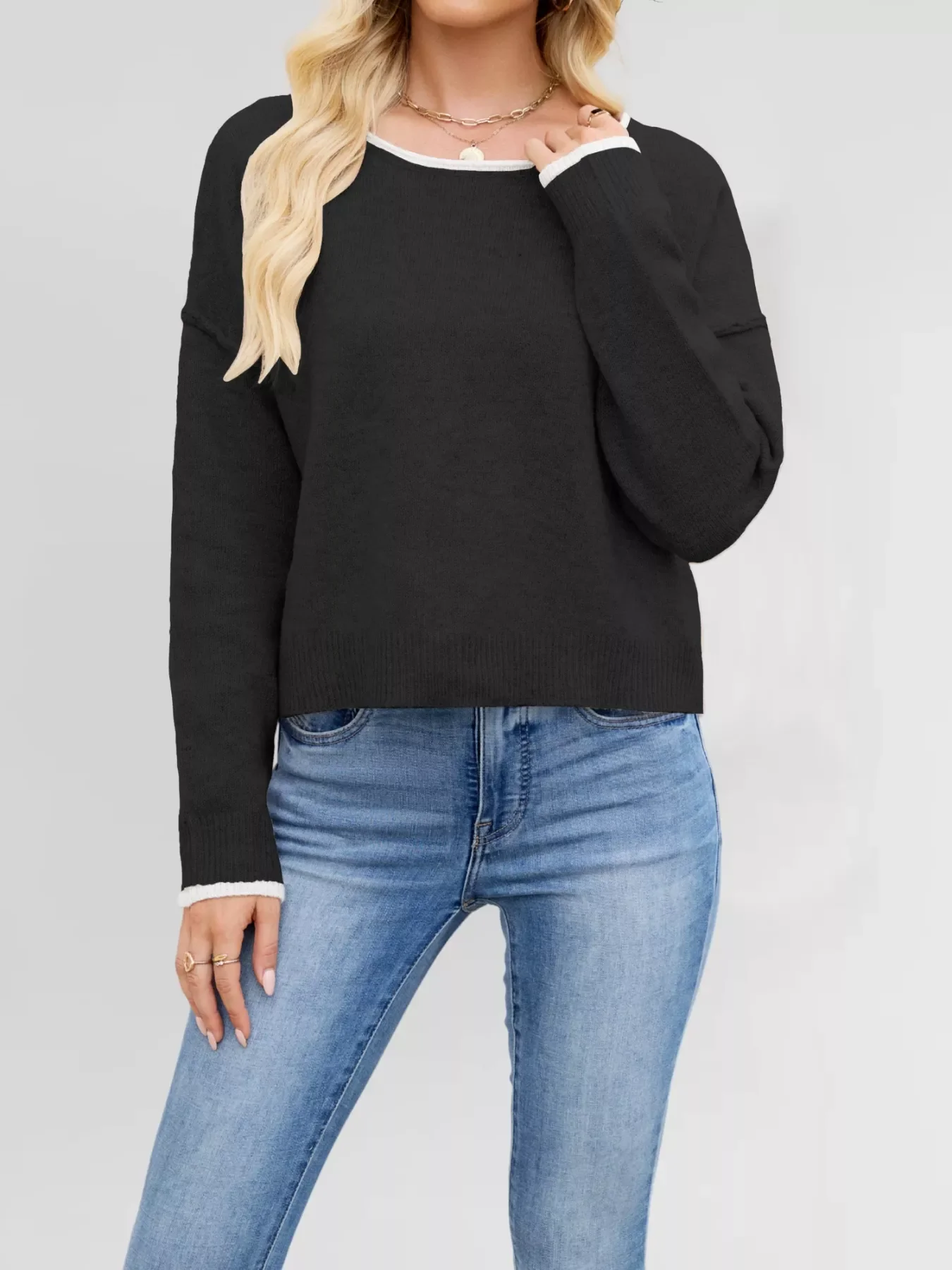 Round Neck Dropped Shoulder Sweater - Image 22