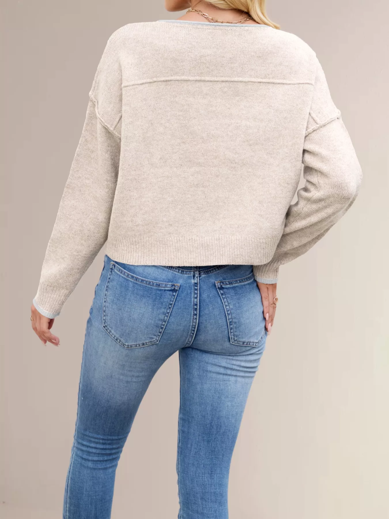 Round Neck Dropped Shoulder Sweater - Image 6