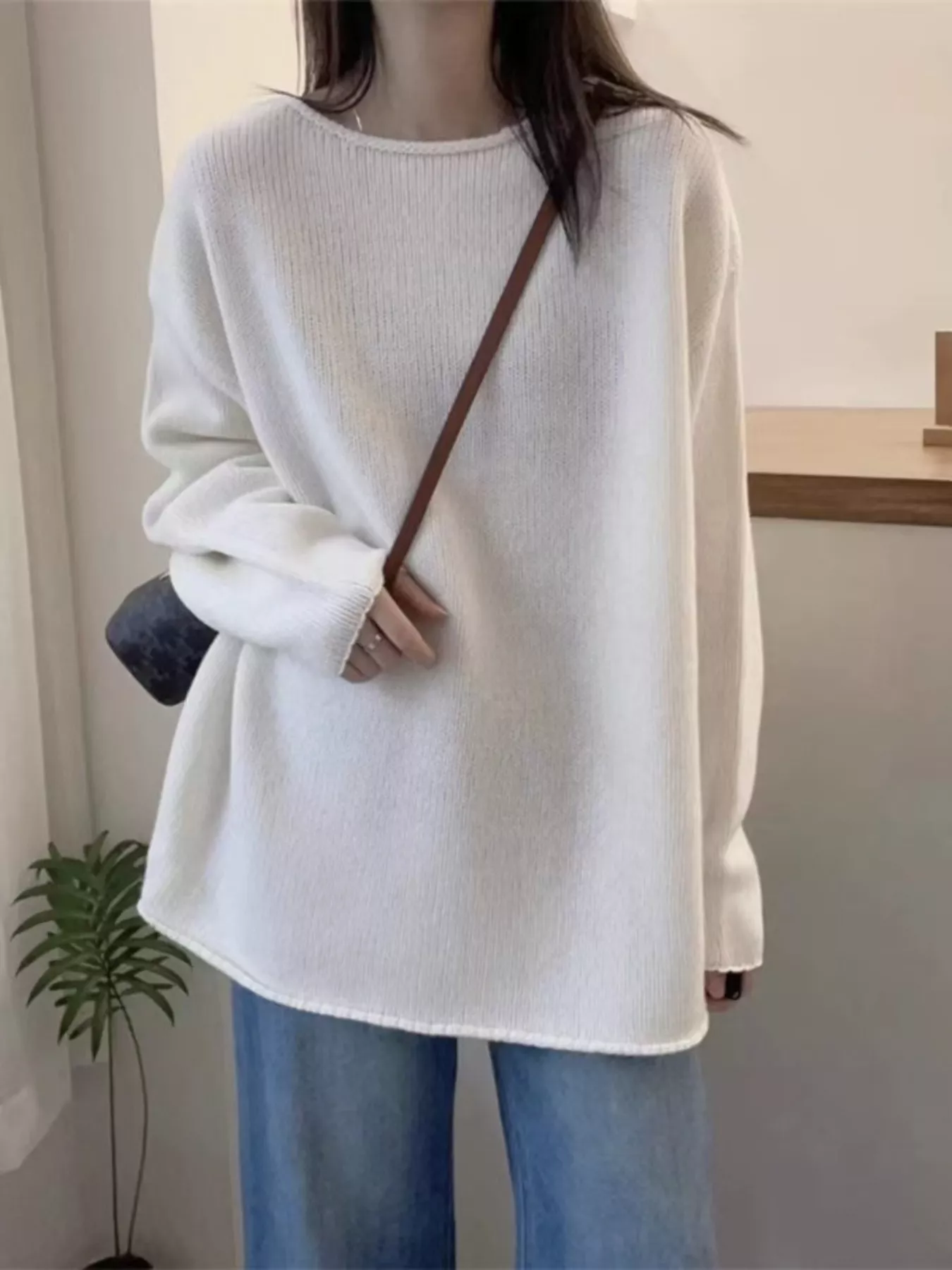 Round Neck Dropped Shoulder Sweater - Image 7