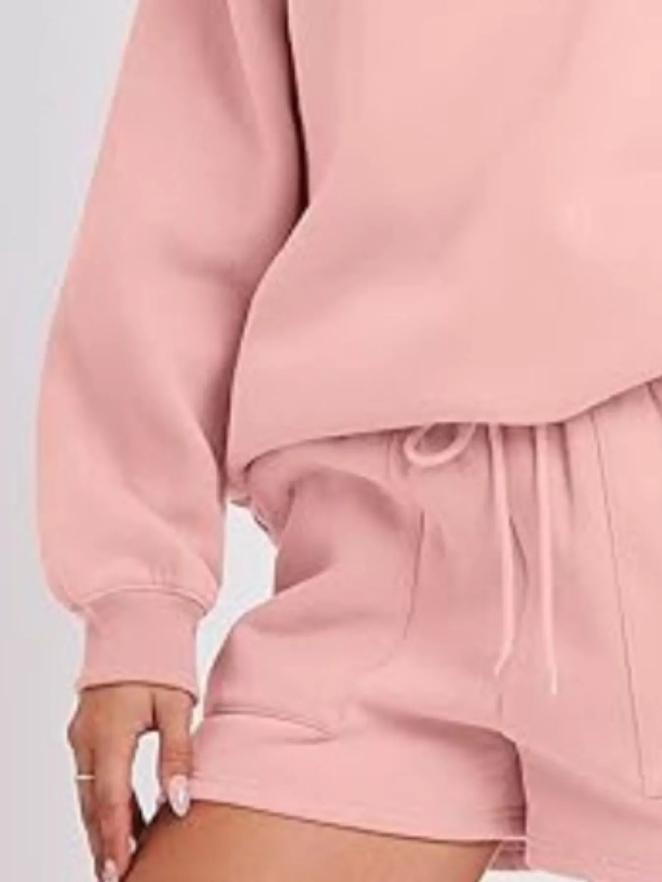 Round Neck Dropped Shoulder Top and Drawstring Shorts Set - Image 30