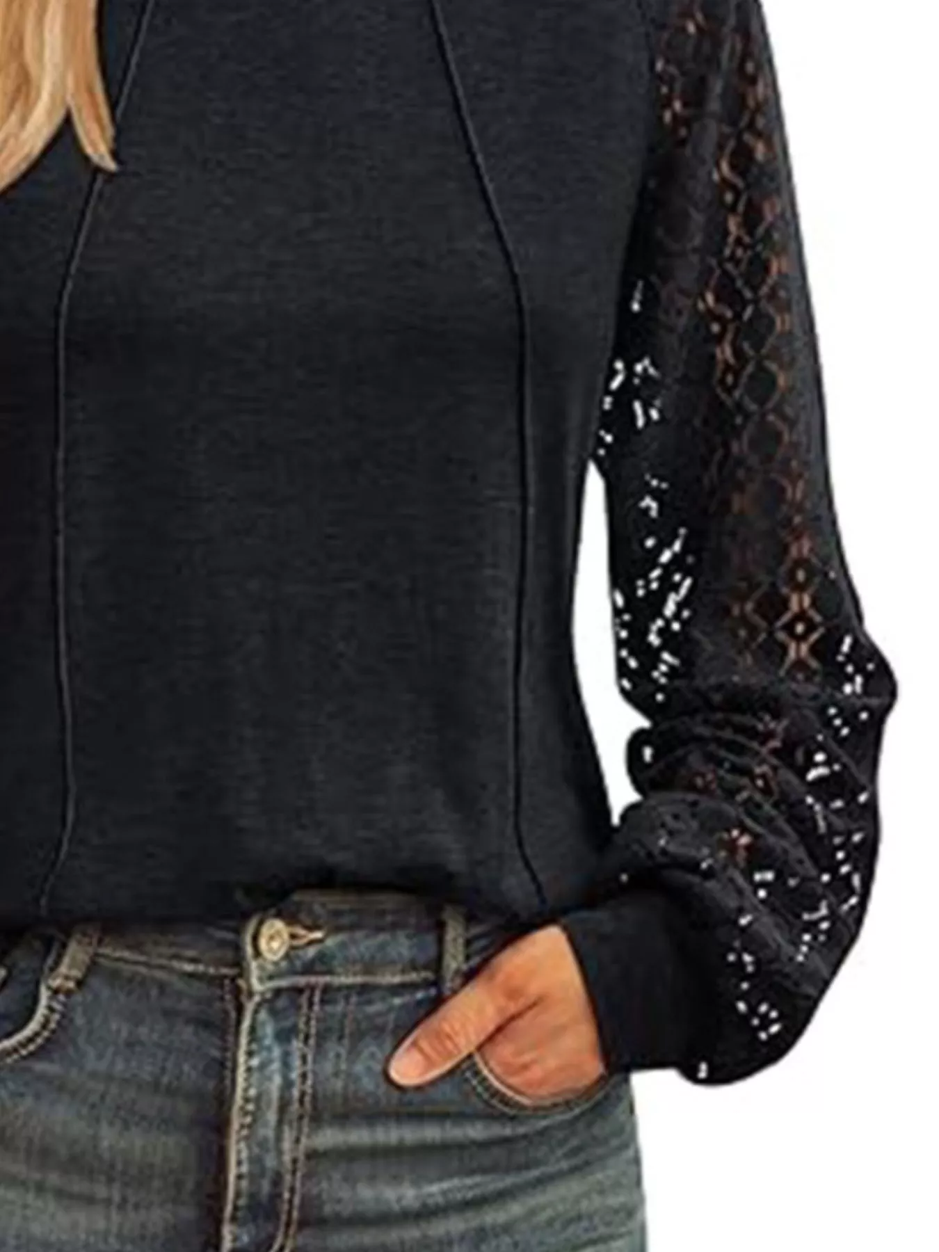 Round Neck Lace Sleeve Blouse - Image 3